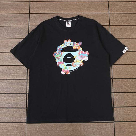 AAPE Anime Heart Print Logo T-Shirt - Black Short Sleeve